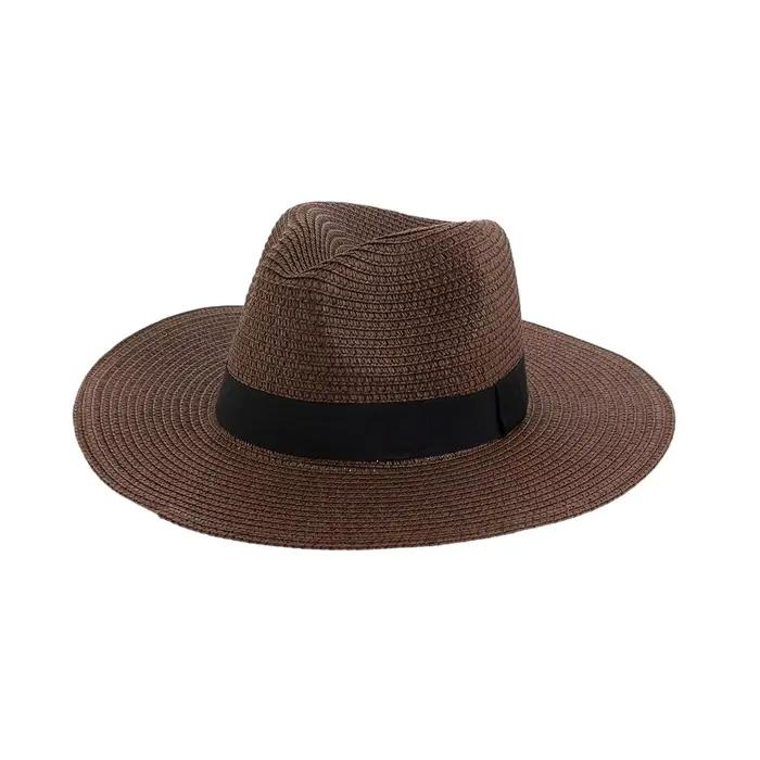 Chapeau de paille d'été unisexe élégant protection solaire tendance pour plage et activités de plein air multicolore