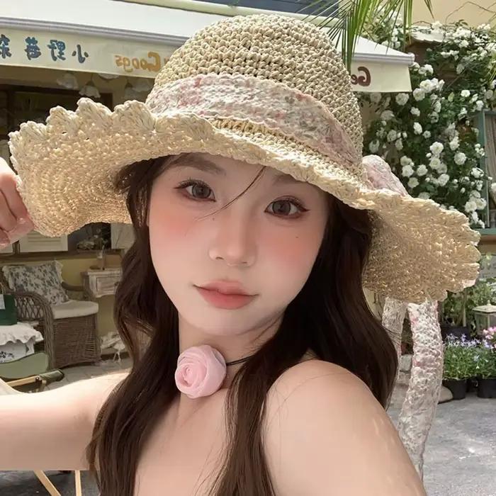 Chapeau de paille élégant printemps-été avec nœud