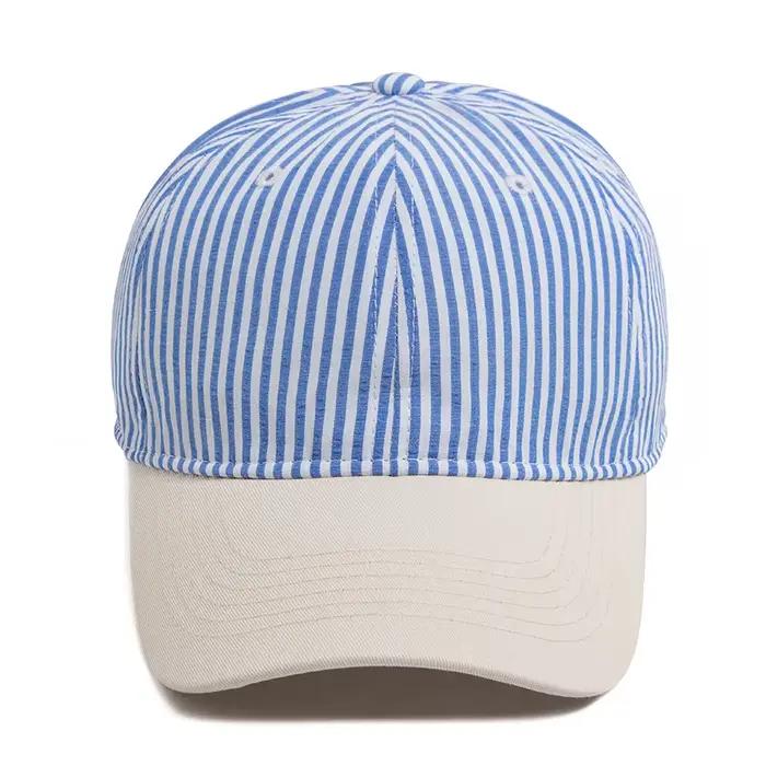 Casquette de baseball rayée unisexe beige vintage à visière souple