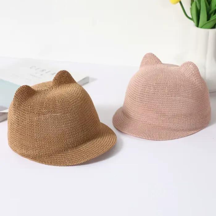 Chapeau de paille souple avec oreilles mignonnes pour bébé