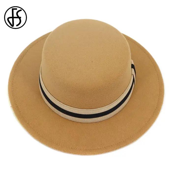Chapeau fédora FS en feutre de laine unisexe avec ruban, large bord, style sport, pour hommes et femmes, adapté pour les fêtes Jazz, printemps et automne, offre cadeau pour occassions spéciales
