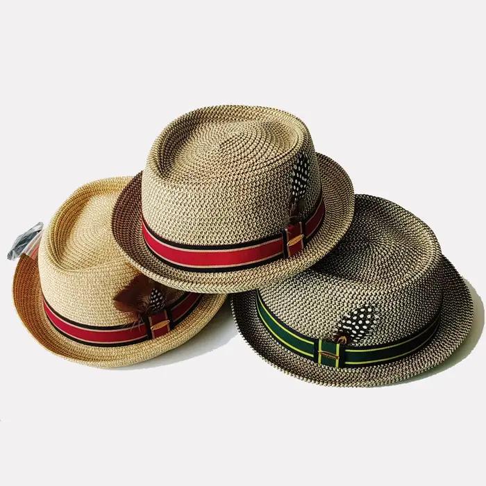 Chapeau Trilby en paille pour homme avec plume