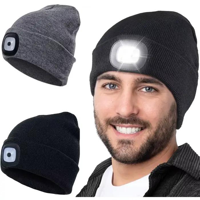Bonnet LED avec lumière unisexe chaud chapeau d'hiver