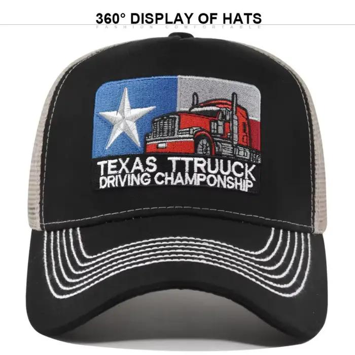 Casquette de baseball unisexe brodée Texas casquette trucker en maille respirante pour hommes et femmes streetwear d'été casquette trucker d'extérieur sport occasionnels