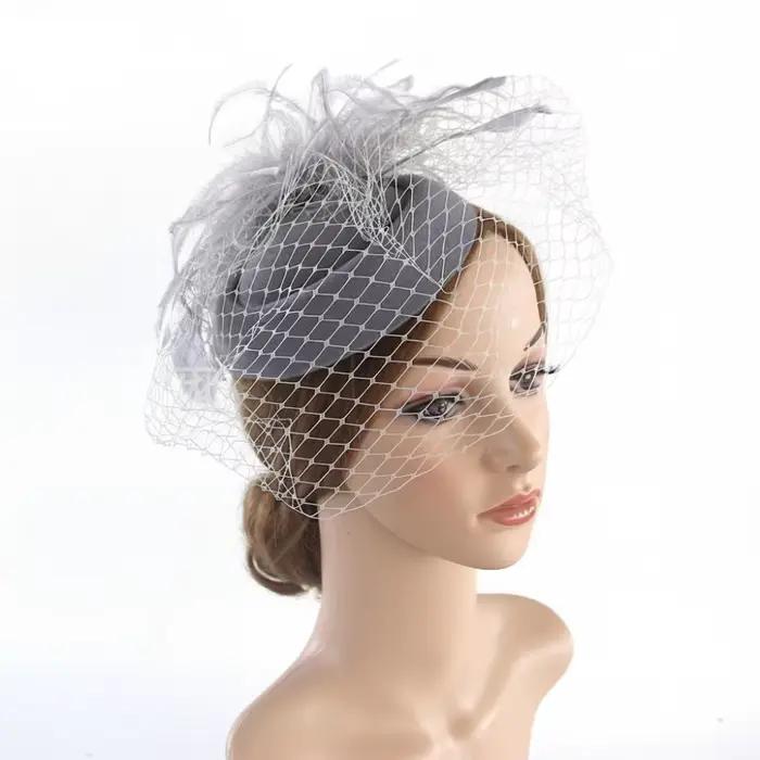 Nouveau élégant feutre Fascinator chapeau résille voile petite vague Point décor mariée Cocktail chapeaux mariage