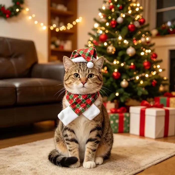 1 ensemble de chapeau de Père Noël pour chien avec boule blanche et écharpe