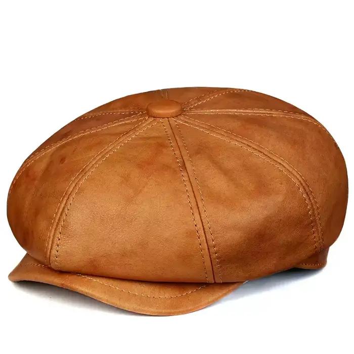 Chapeau octogonal en cuir de vachette rétro britannique pour hommes