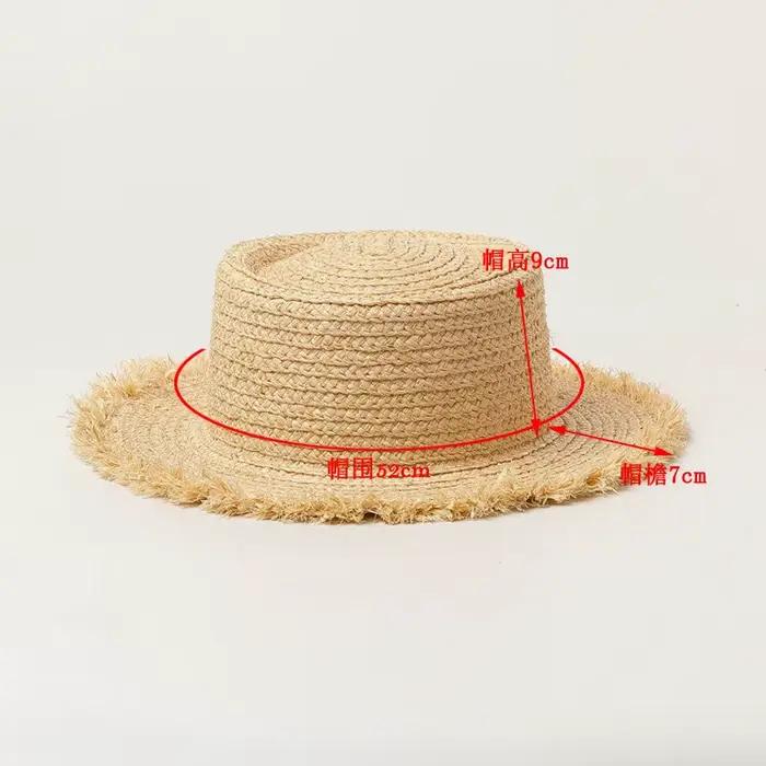 Chapeau de paille en raphia à bord large et franges pour enfants