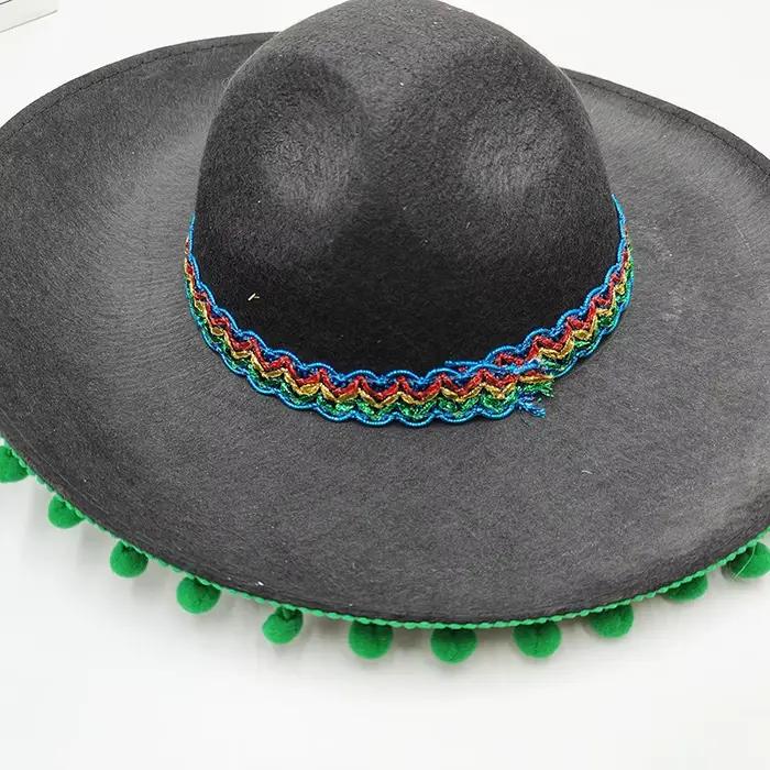 Chapeau Sombrero Mexicain Multicolore à Pompons