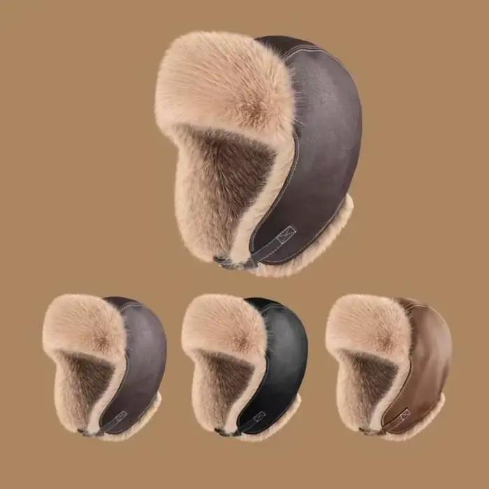 Chapeau de pilote d'hiver en cuir Pu