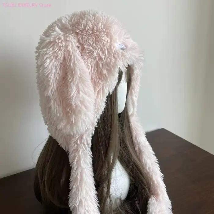 62KE chapeau chaud en peluche avec oreilles lapin souples