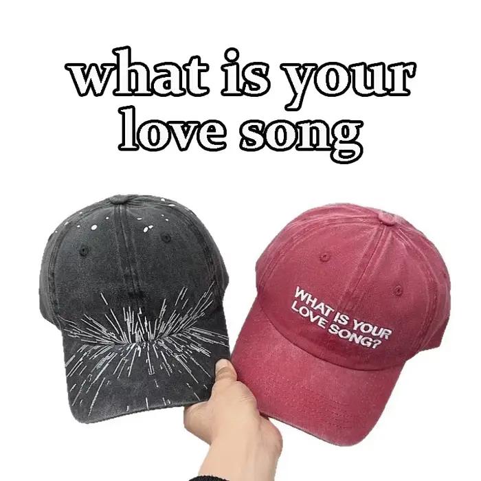 Casquette de baseball brodée 'What Is Your Love Song' en coton délavé