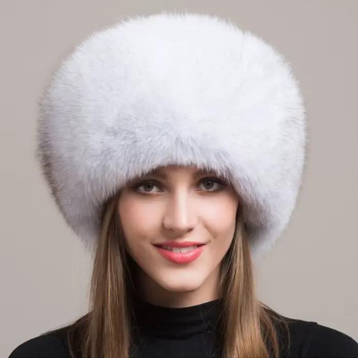 Offre spéciale 100% naturel fourrure de renard chapeau femmes casquette épaisse