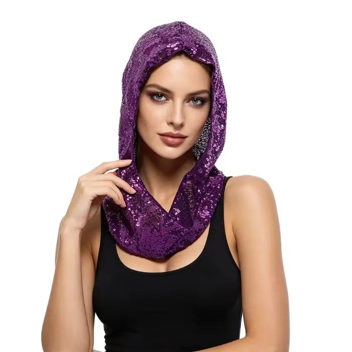 Turban scintillant en polyester avec paillettes pour femmes, turban à capuche, foulard décontracté pour toutes les occasions et toutes les saisons