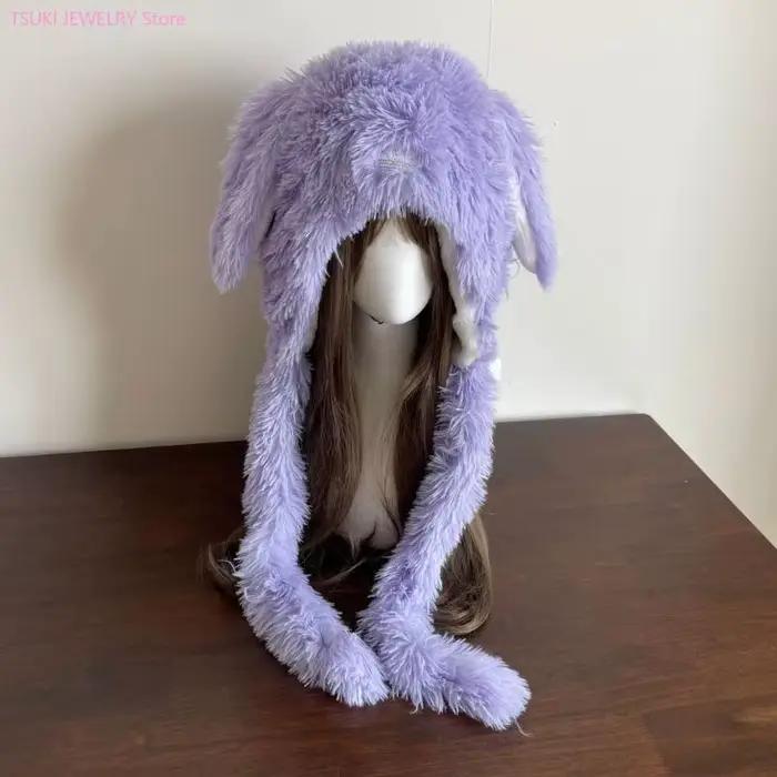 62KE chapeau chaud en peluche avec oreilles lapin souples