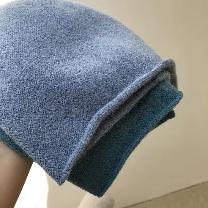 Bonnet femme avec laine tricot chapeau automne et hiver coréen rétro chaud s mode décontracté couleur unie