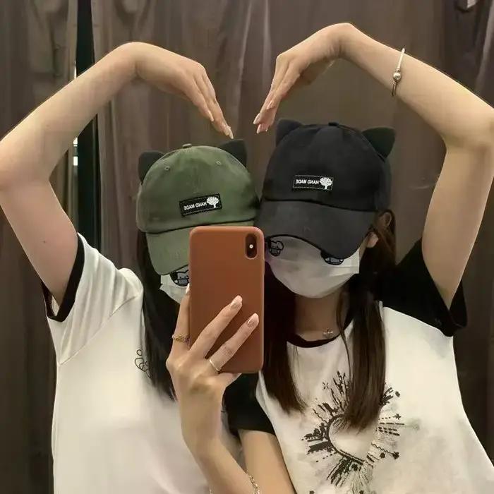 Casquette de baseball brodée avec oreilles de chat pour femme