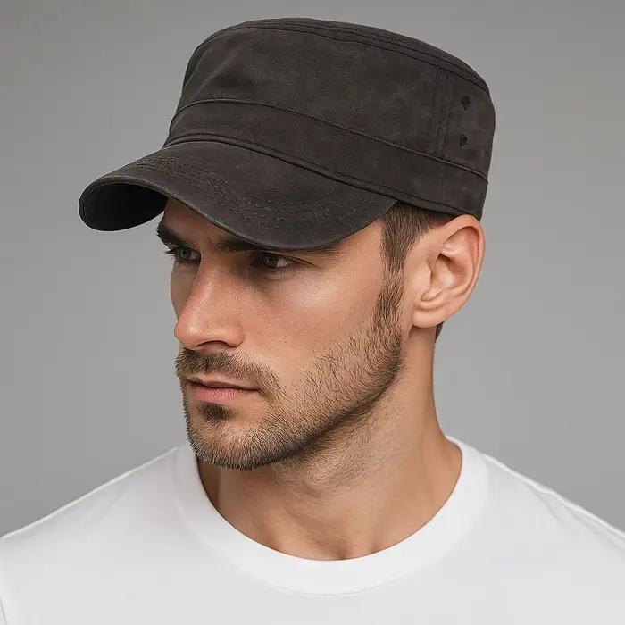 Casquettes militaires en coton et toile cirée pour hommes
