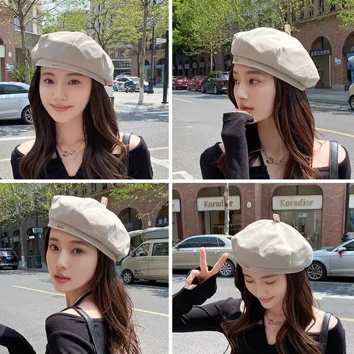 Béret Vintage en Velours Côtelé Casquette Octogonale Pour Femmes Coupe-Vent Chapeau à Visière Style Peintre Occasions Décontractées Automne Hiver