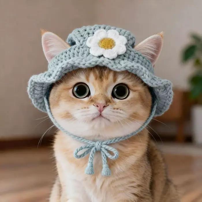 Nouveau chapeau de chat drôle raffiné élastique accessoires de séance Photo chiot chatons tricoté