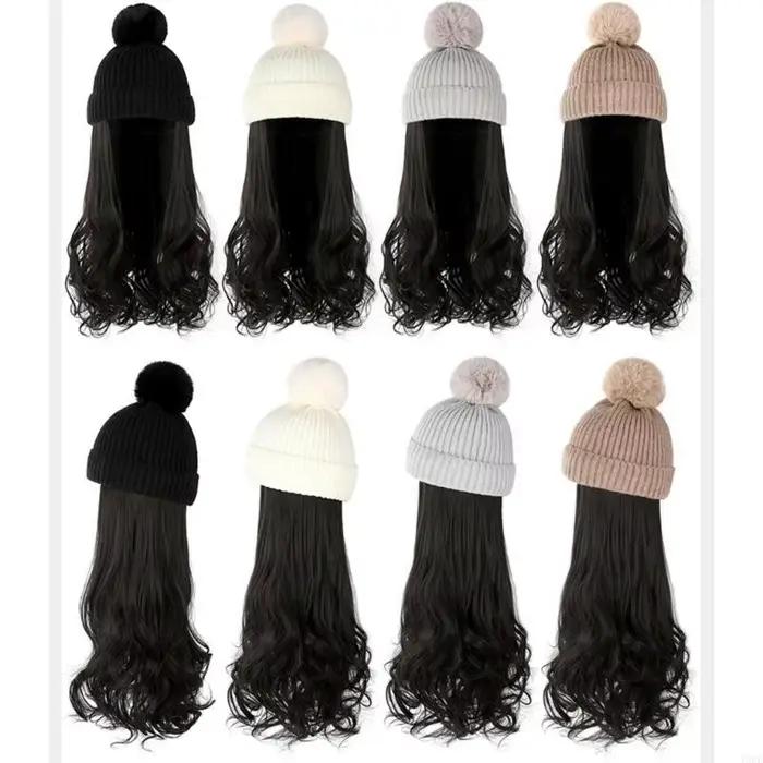 Chapeau tricoté avec Extensions cheveux pour filles