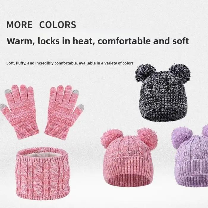 Mignon pompon bébé chapeau écharpe gants ensemble épaissi garder au chaud enfant en bas âge tricoté chapeaux avec