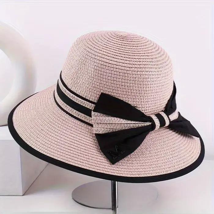 Nouveau style printemps : Chapeau de paille à large bord avec nœud