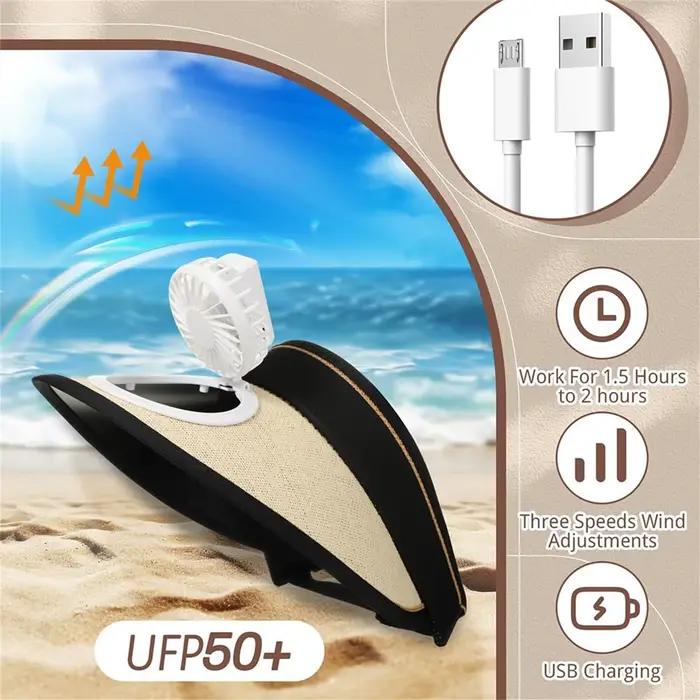 Chapeau pare-soleil avec ventilateur et chargeur solaire respirant pour camping pêche et activités extérieures en plein air