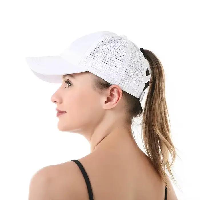 Casquette de baseball pour femme avec ouverture pour queue de cheval – Chapeau de soleil respirant à maille croisée
