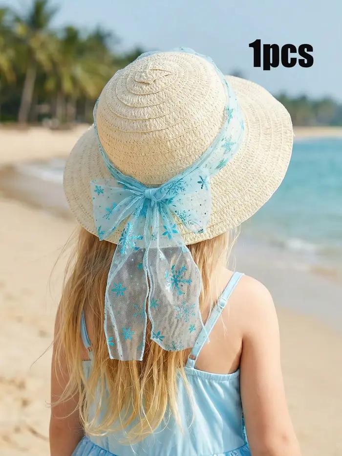 Chapeau de soleil en paille beige pour filles