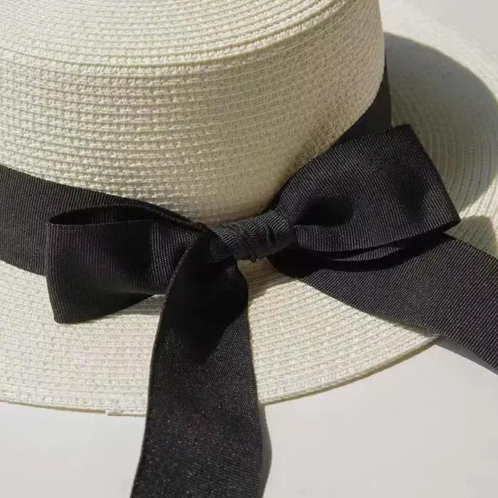 Printemps été classiques chapeau de paille femme plat haut seau chapeaux Chapeu doux arc Sombrero Mujer Fedora