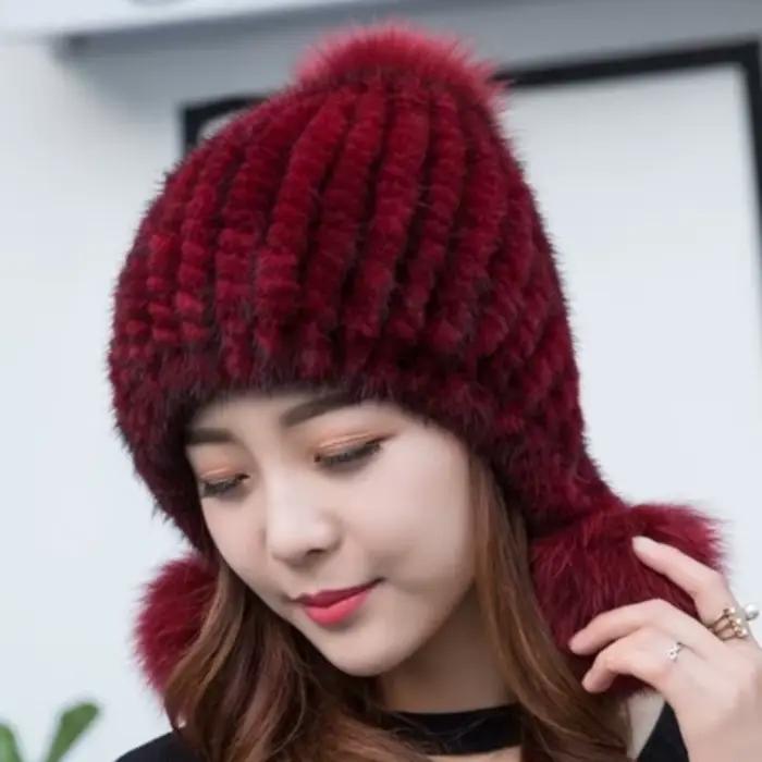 Chapeau de protection des oreilles en fourrure de vison pour femme