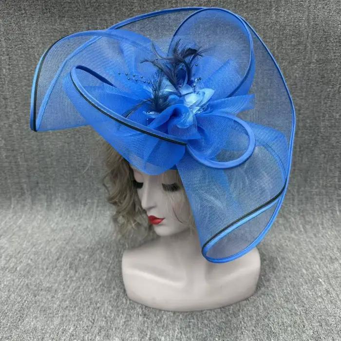 Fascinator Grande Taille Fait Main Femme Plumes Voile Fleurs Accessoire Mariage Occasion Spéciale Plume Polyester