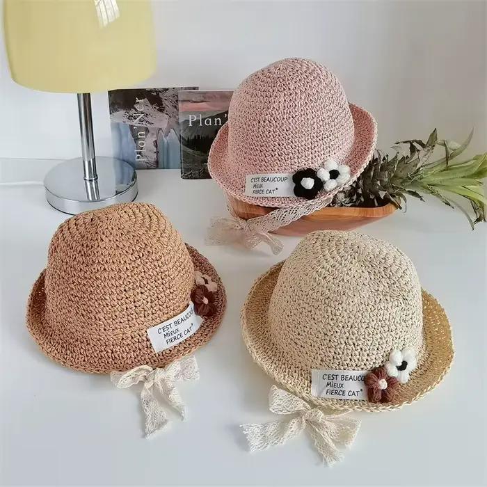 Chapeau de paille à fleurs pour bébé fille