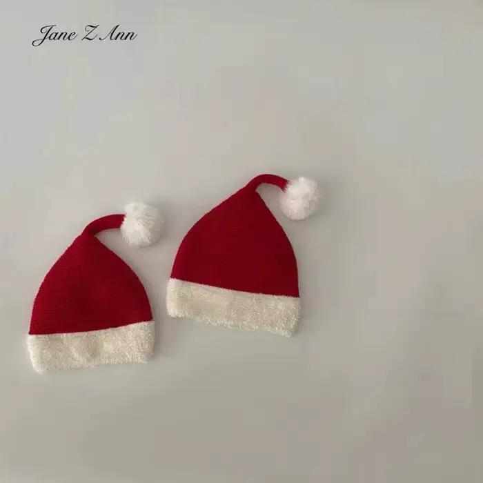 Bonnet de Noël tricoté pour bébé, rouge, accessoire de fête, confort coton, style européen, américain, pour les tout-petits, 0-1 ans, ajustement facile, photos de famille, fêtes de Noël
