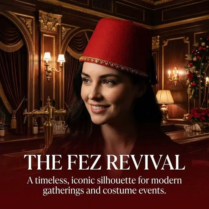 Chapeau Fez Rond Universel en Feutre Respirant Rouge