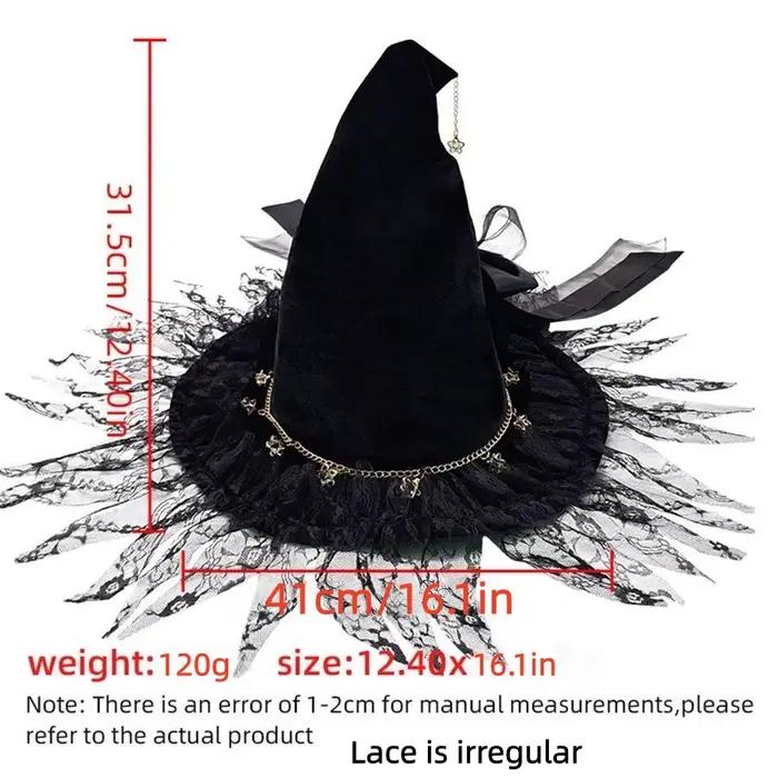 Chapeau de sorcière/magicien gothique sombre Lolita à large bord pour cosplay d'Halloween