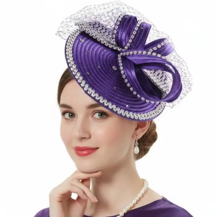 Chapeau fascinateur élégant pour femme avec voile en filet et perles