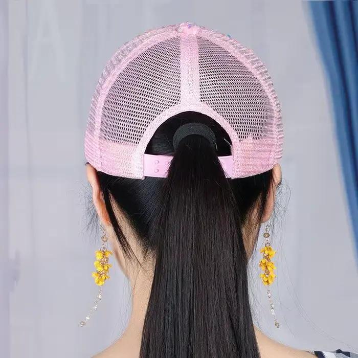 Casquette de baseball à paillettes scintillantes pour filles – Chapeau de soleil en maille respirante avec fermeture à rabat pour les activités de plein air décontractées du printemps/été