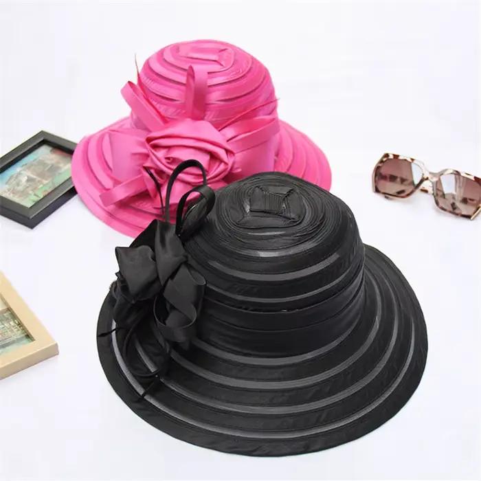 Nouveau Chapeau Derby de Tri Satiné Polyester Pour Femmes Large Bord Protection Solaire Mode Printemps Été Voyage Occasionnels Cadeau Chic