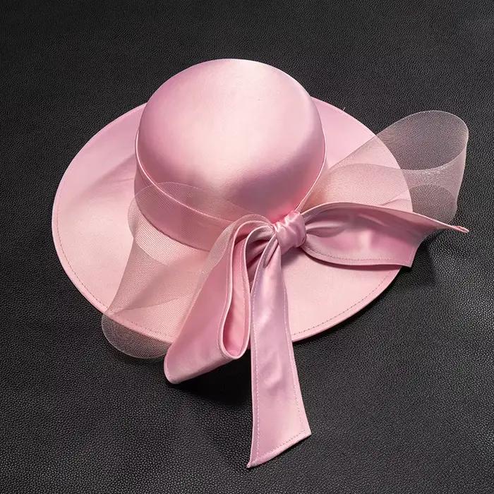 Chapeau haut de forme en Satin avec nœud papillon français pour femmes
