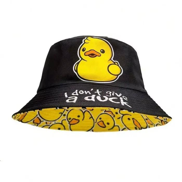 Chapeau de pêcheur à imprimé canard double face style hip-hop pour les voyages en plein air et la plage