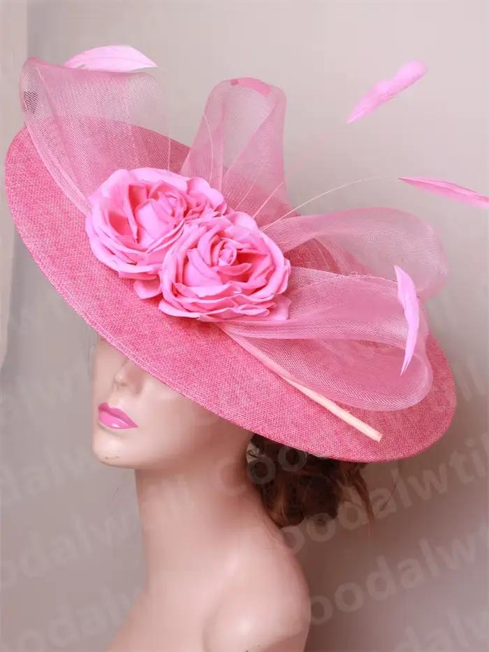 Ivoire grand Royal Ascot Fascinator chapeau fleur cheveux accessoires femmes mariage église casque dames Cocktail fête chapellerie casquette