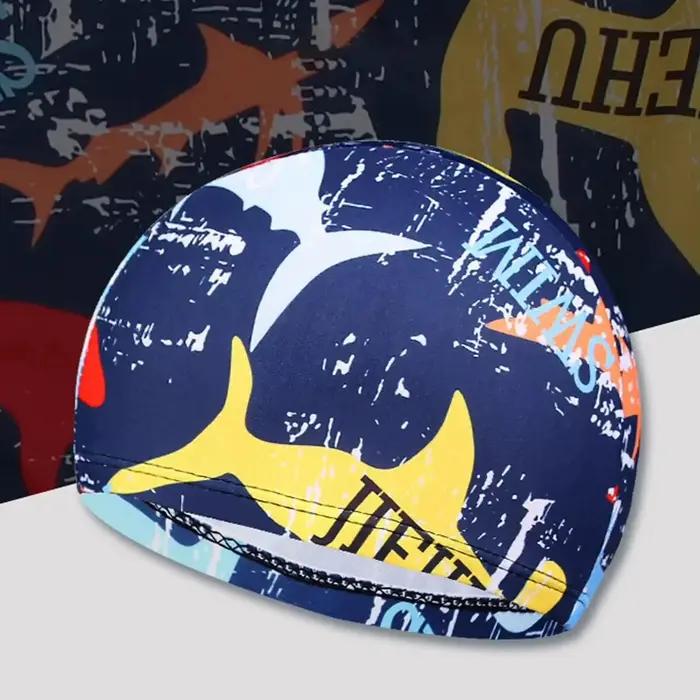 DIZETION Bonnet de bain avec protection auditive et motif antidérapant imprimé feuilles pour adultes pour la piscine
