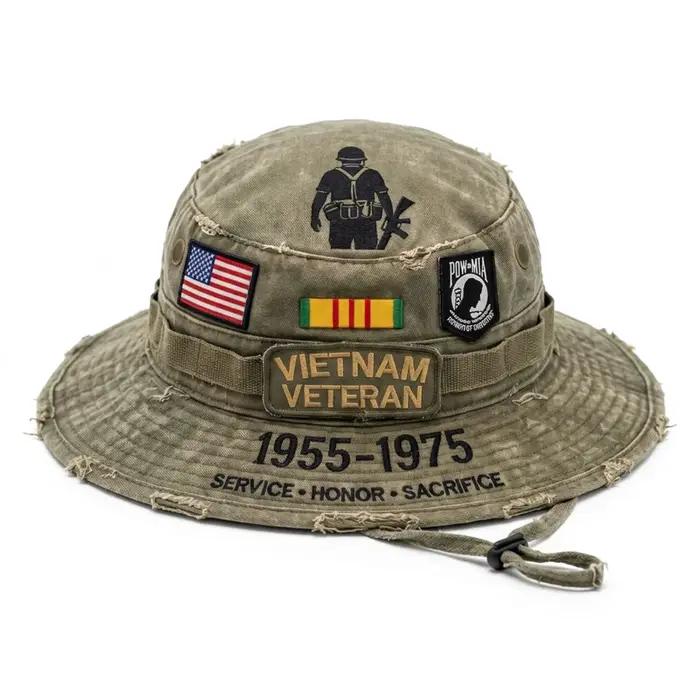 Chapeau de pêcheur Swokii brodé patriotique pour hommes vétérans du Vietnam ajustement sangle réglable vintage robuste four seasonsextérieur