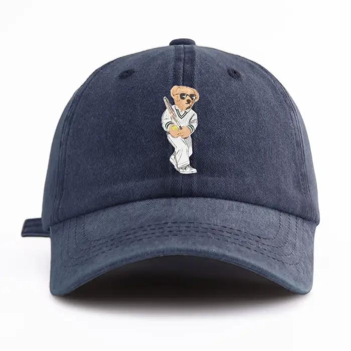 Casquette de baseball délavée à imprimé ours pour adultes