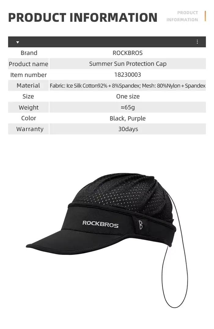 ROCKBROS Casquette de protection solaire d'été rafraîchissante