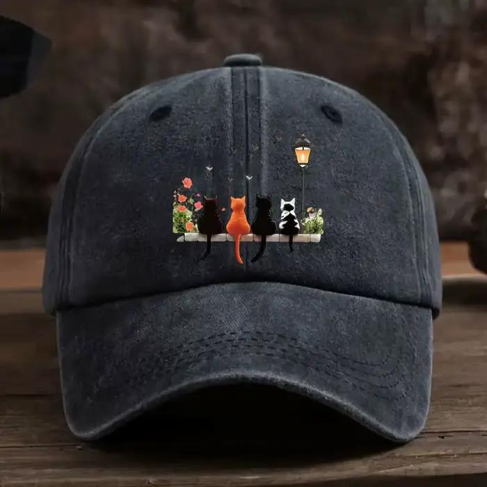 Casquette de baseball délavée avec motif imprimé de chats de dessin animé