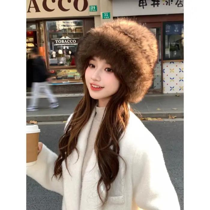 Chapeau bob en fourrure de renard véritable pour femme