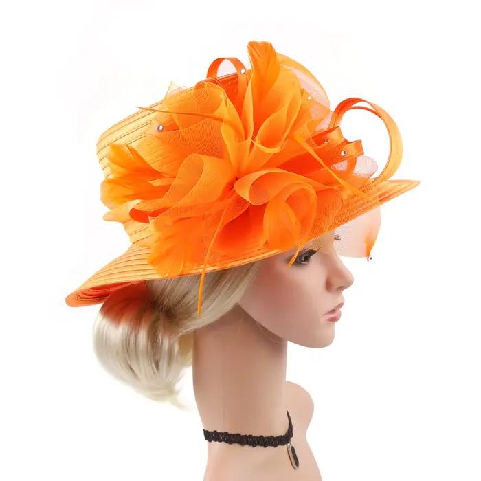Nouveau chapeau d'église en tissu de Satin Orange